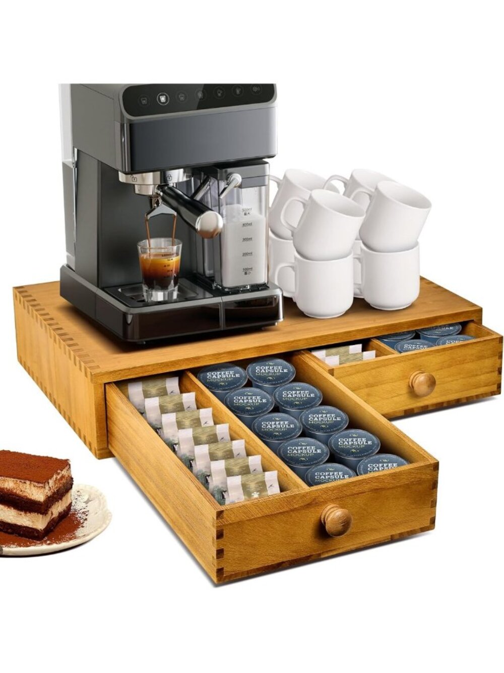 Wood Coffee Pod & Tea Bag Holder - Stylish K Cup Storage Organizer for Kitchen